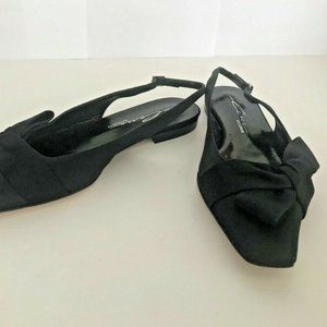 NEW LERRE Black Satin Flats Slingbacks w/ Bow